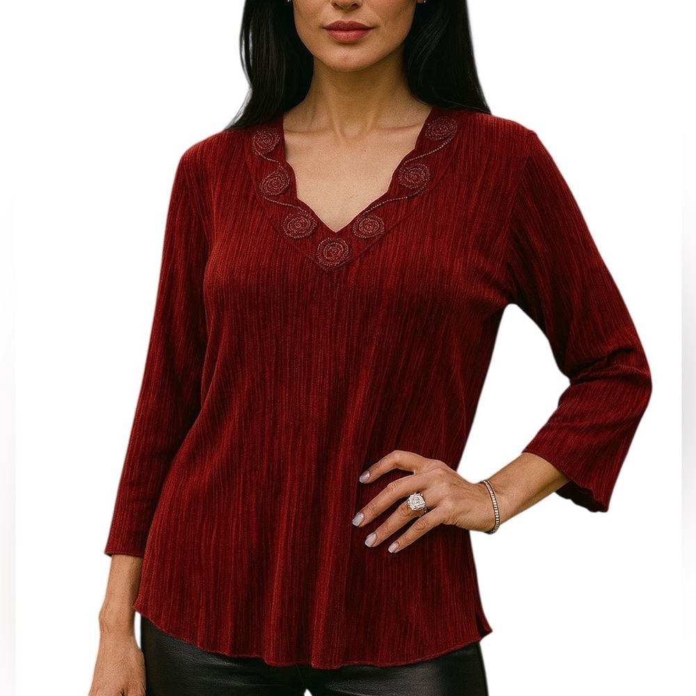 Louis Vuitton Beaded Split Neck Top NWOT